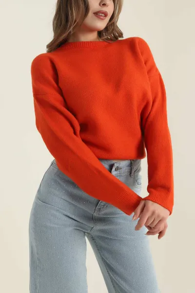 Turuncu Bisiklet Yaka Oversize Kadın Triko Kazak 421241