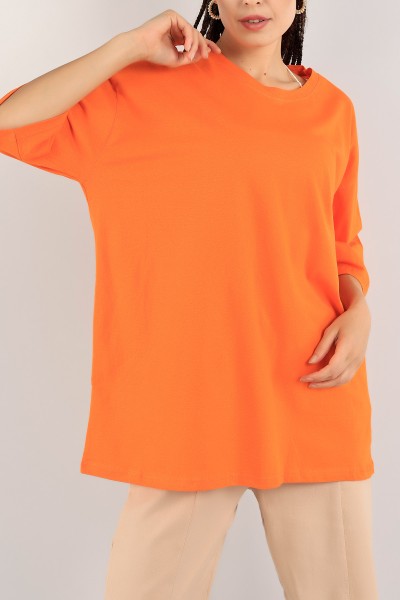 Turuncu Bisiklet Yaka Oversize Tişört 121475