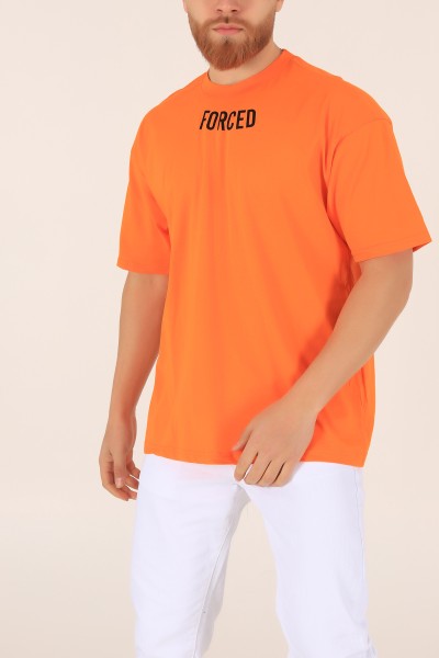 Turuncu Bisiklet Yaka Sırt Baskılı Oversize Erkek Tişört 169663