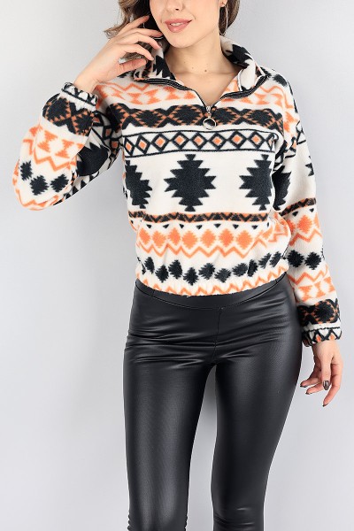 Turuncu Desenli Bayan Polar Sweat 87688