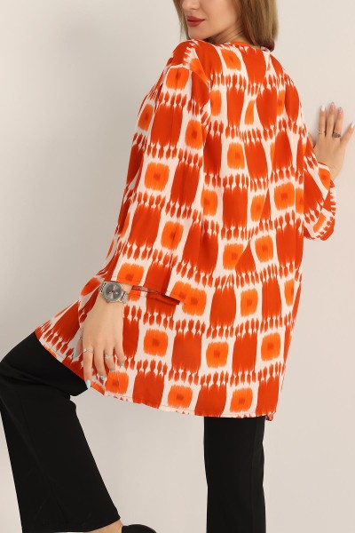 Turuncu Desenli Dokuma Viskon Kimono 173408