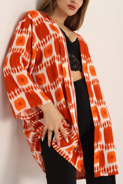 Turuncu Desenli Dokuma Viskon Kimono 173408