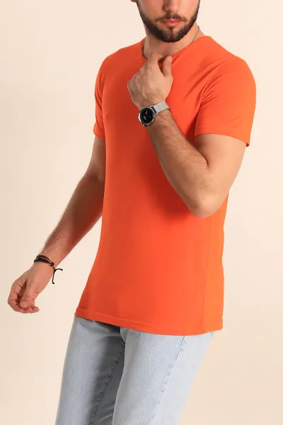 Turuncu Düz Kesim Basic Erkek Tişört 172955