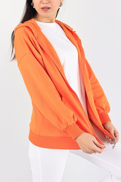 Turuncu Fermuarlı İçi Şardonlu Bayan Sweat 88392