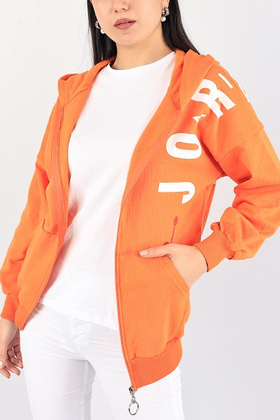 Turuncu Fermuarlı İçi Şardonlu Bayan Sweat 88392