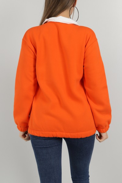 Turuncu Fermuarlı Şardonlu Bayan Sweat 146339