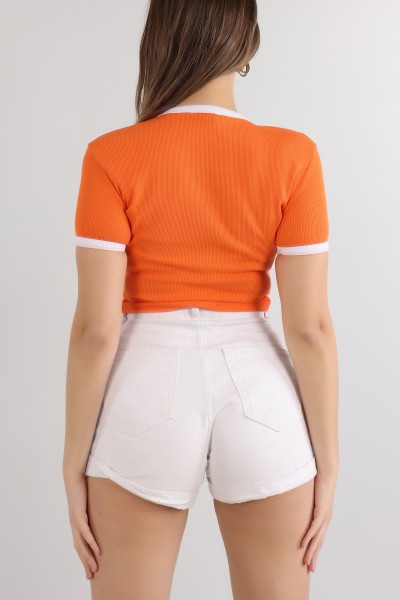 Turuncu Fitilli Crop Tişört 166032