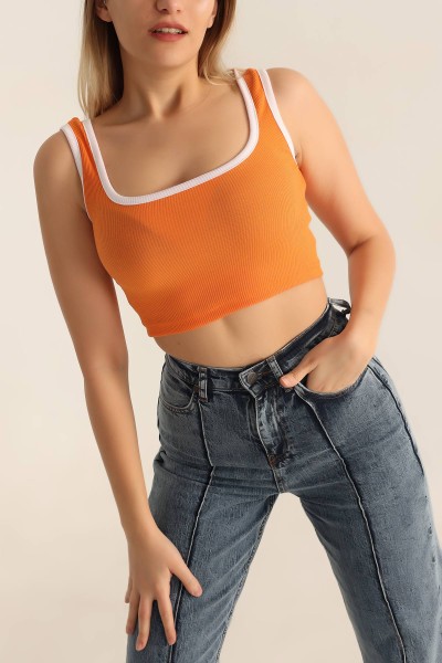 Turuncu Fitilli Likralı Crop Üst 180289