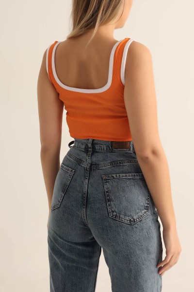 Turuncu Fitilli Likralı Crop Üst 180289