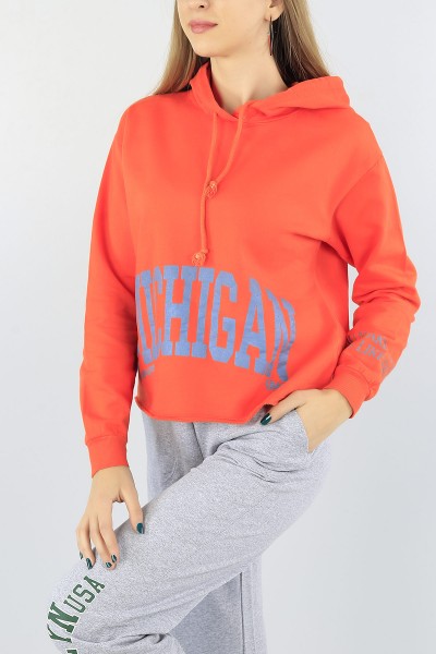 Turuncu İçi Pamuklu Baskılı Bayan Sweat 54229