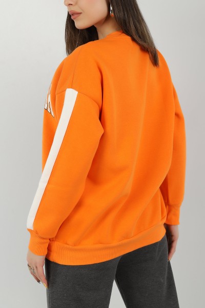 Turuncu İçi Şardonlu Baskılı Bayan Sweat 146030