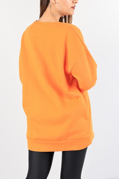 Turuncu İçi Şardonlu Baskılı Bayan Sweat 85031