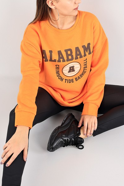 Turuncu İçi Şardonlu Baskılı Bayan Sweat 85031