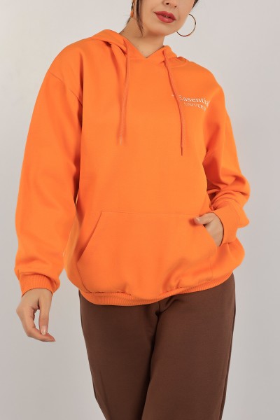 Turuncu İçi Şardonlu Kapüşonlu Bayan Sweat 138925