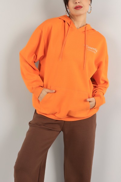 Turuncu İçi Şardonlu Kapüşonlu Bayan Sweat 138925