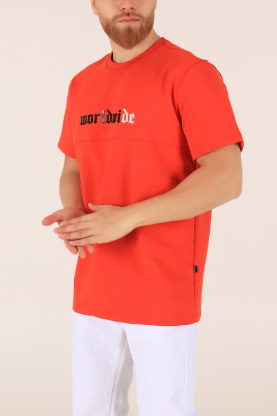 Turuncu İki İp Oversize Erkek Tişört 163496