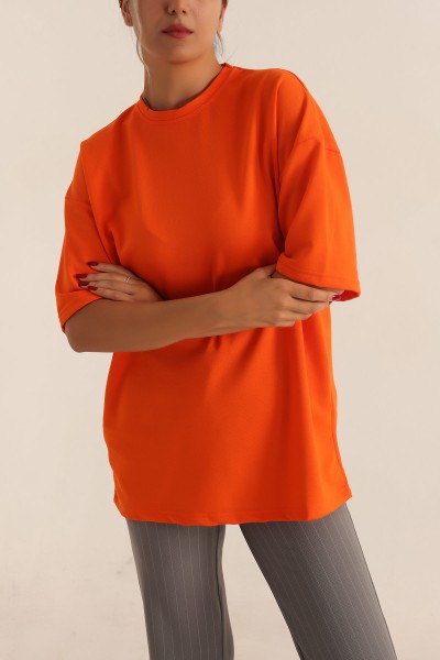 Turuncu İki İp Oversize Tişört 193608
