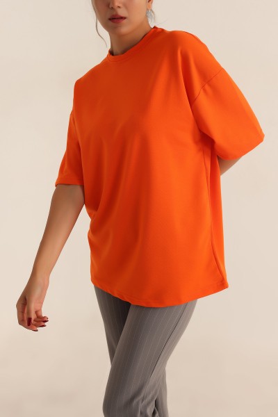 Turuncu İki İp Oversize Tişört 193608