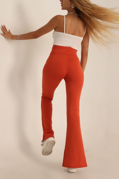 Turuncu İspanyol Paça YIrtmaçlı Bayan Pantalon 198830