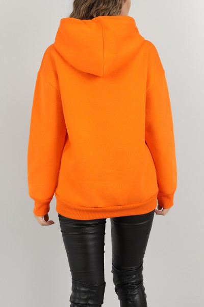 Turuncu Kapüşonlu İçi Şardonlu Bayan Sweat 145306