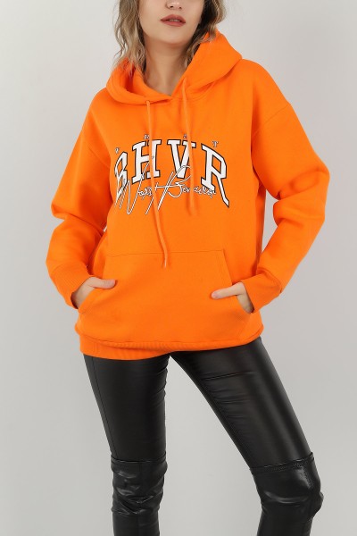 Turuncu Kapüşonlu İçi Şardonlu Bayan Sweat 145306