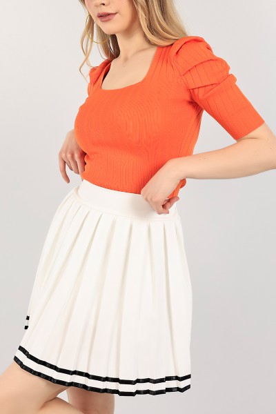 Turuncu Kare Yaka Fitilli Triko Bluz 106477