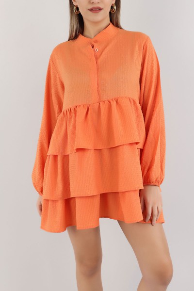 Turuncu Katlı Tasarım Gofre Kumaş Tunik 162583