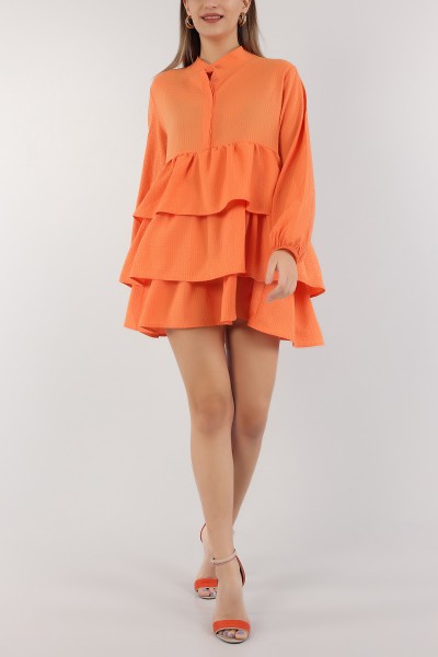Turuncu Katlı Tasarım Gofre Kumaş Tunik 162583