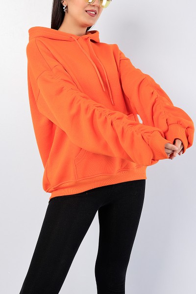 Turuncu Kolları Büzgülü Şardonlu Bayan Sweat 76163
