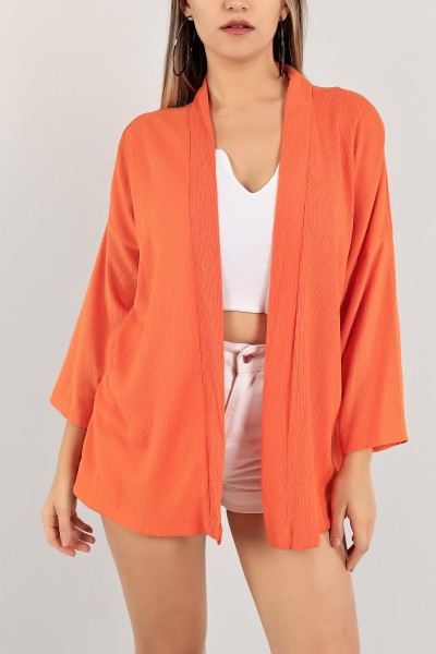 Turuncu Krinkıl Kumaş Bayan Kimono 117558