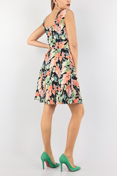 Turuncu Kruvaze Yaka Crep Abiye 95072