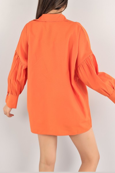 Turuncu Kuş Gözlü Poplin Kumaş Gömlek Tunik 115975