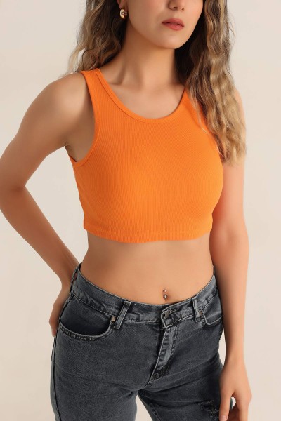 Turuncu Likralı Fitilli Crop Atlet 180262