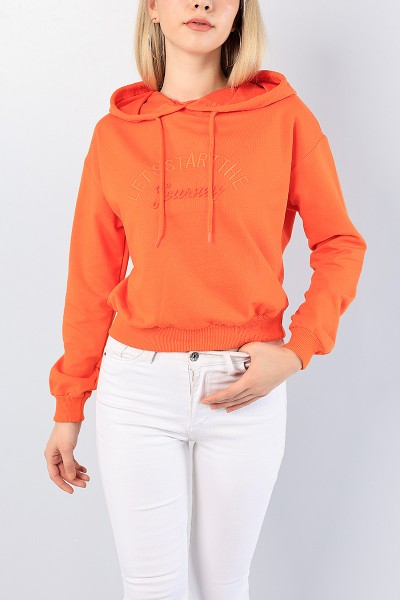 Turuncu Nakışlı Gofre Baskılı Bayan Sweat 76145