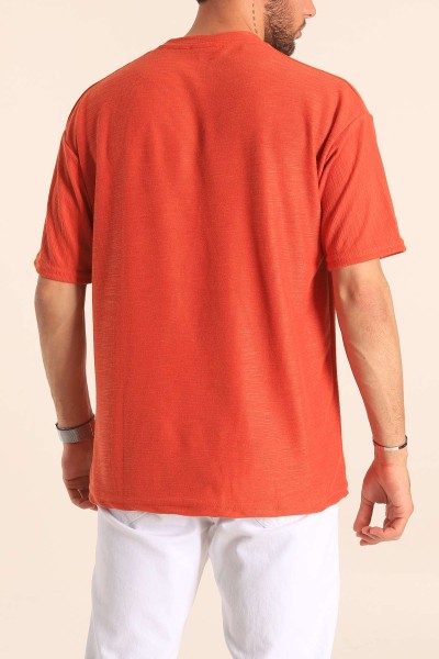 Turuncu Oversize Dokulu Bisiklet Yaka Erkek Tişört 181433
