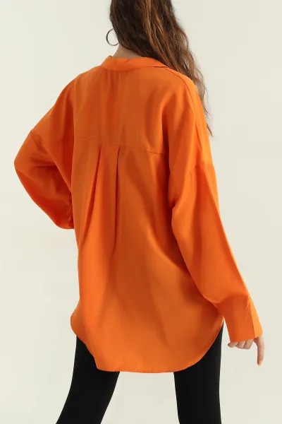 Turuncu Oversize Kadın Poplin Gömlek 360288