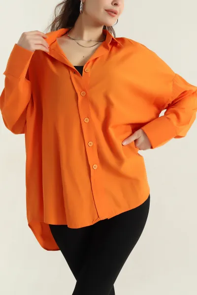 Turuncu Oversize Kadın Poplin Gömlek 360288
