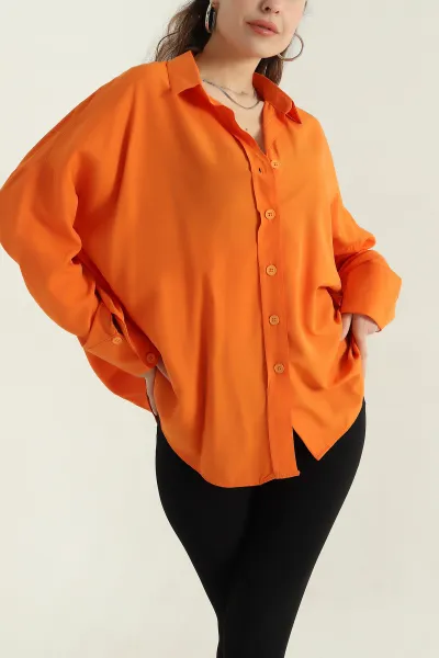 Turuncu Oversize Kadın Poplin Gömlek 360288