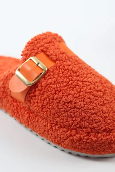 Turuncu Peluş Kemer Detaylı Kadın Ev Terliği 488474