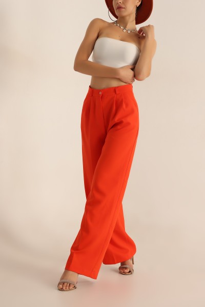 Turuncu Pileli Palazzo Bayan Pantalon 196246