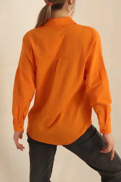 Turuncu Poplin Dokuma Bayan Gömlek 234854