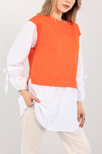 Turuncu Poplin Garnili İki İp Tunik 109851