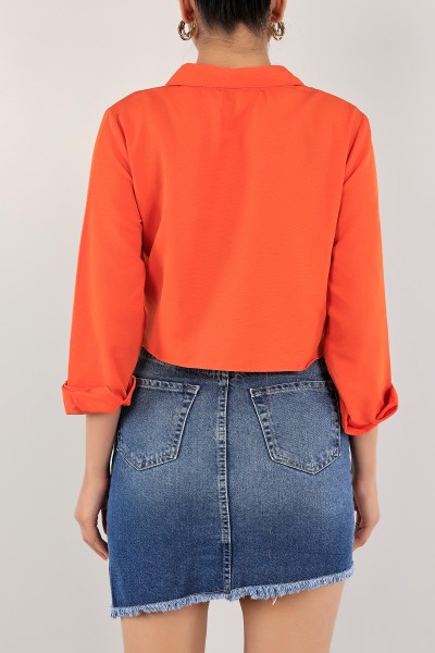 Turuncu Poplin Kumaş Crop Gömlek 118862