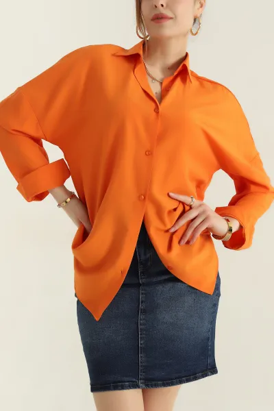 Turuncu Poplin Kumaş Kadın Gömlek Tunik 360096