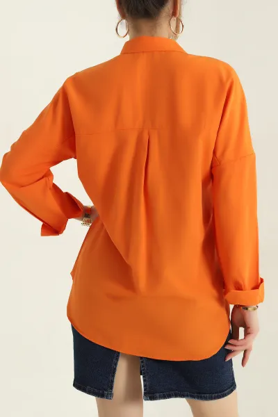Turuncu Poplin Kumaş Kadın Gömlek Tunik 360096