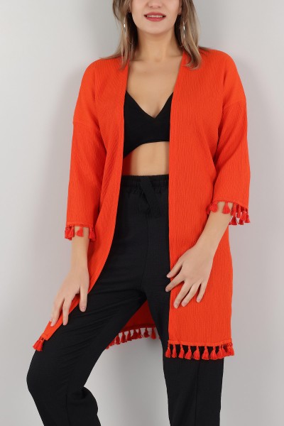 Turuncu Püskül Tasarım Krinkıl Kimono Hırka 150532