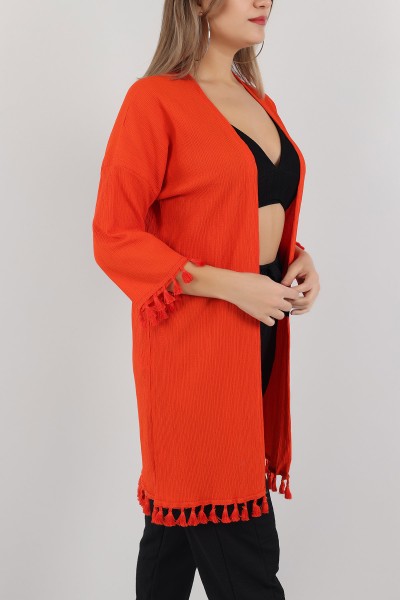 Turuncu Püskül Tasarım Krinkıl Kimono Hırka 150532