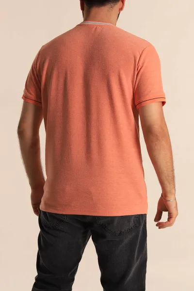 Turuncu Regular Fit Çizgili Yaka Detaylı Erkek Tişört 277155