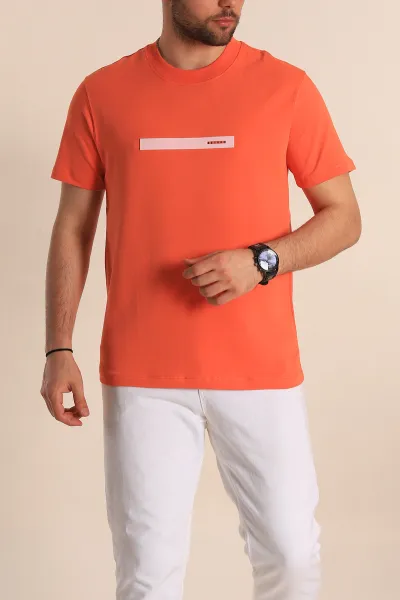 Turuncu Regular Fit Plastik Baskı Detaylı Erkek Tişört 268114