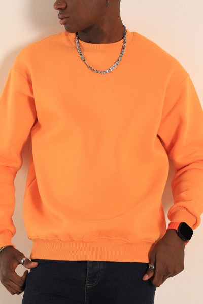 Turuncu Relaxed Fit Basic Şardonlu Erkek Sweatshirt 204795